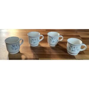VTG Chantilly Fleur de Lune 4 Coffee Cups White Stoneware Mugs Japan Blue Rim